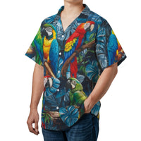 Macaw Parrot Hawaiian Shirt | Tropical Jungle Print | Breathable Woven Polyester | Vibrant Summer Vacation Gift For Him