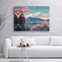 Samurai Otter Canvas Wall Art | Mount Fuji & Cherry Blossoms Design | Premium Gallery Wrap Wooden Frame | Unique Japan-Inspired Home Decor Gift